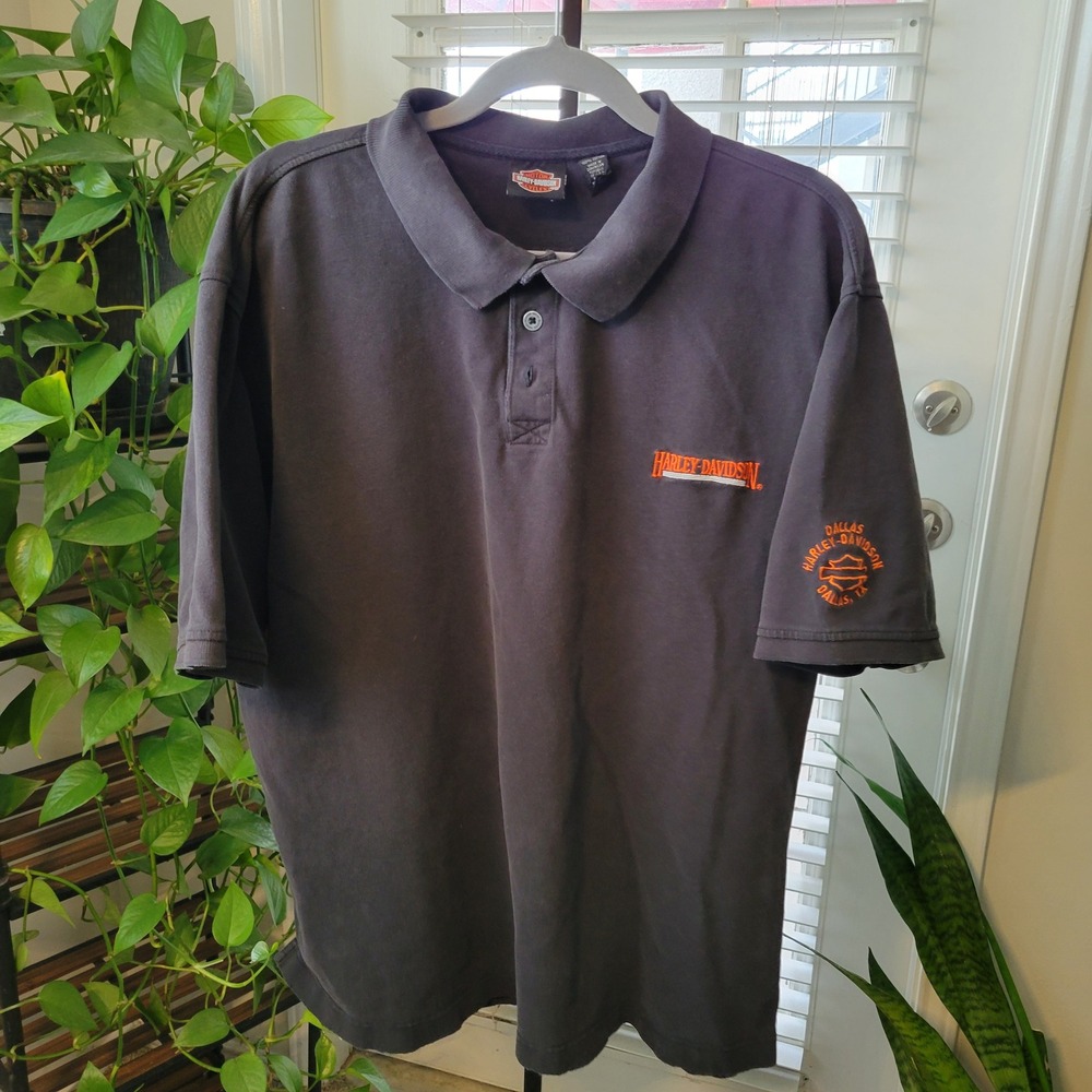 Harley-Davidson Dallas Texas Polo Shirt Mens 2XL Black Short Sleeve Pique Cotton